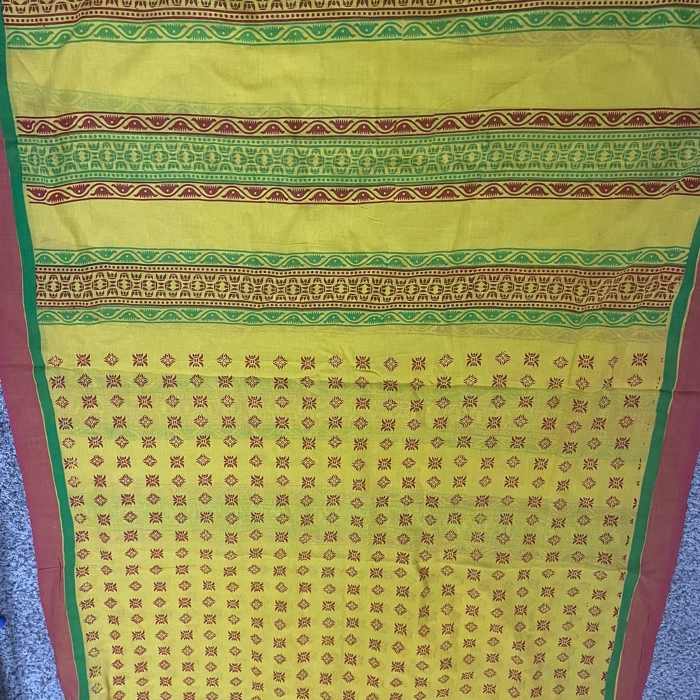 Yellow and Green Patterned saree